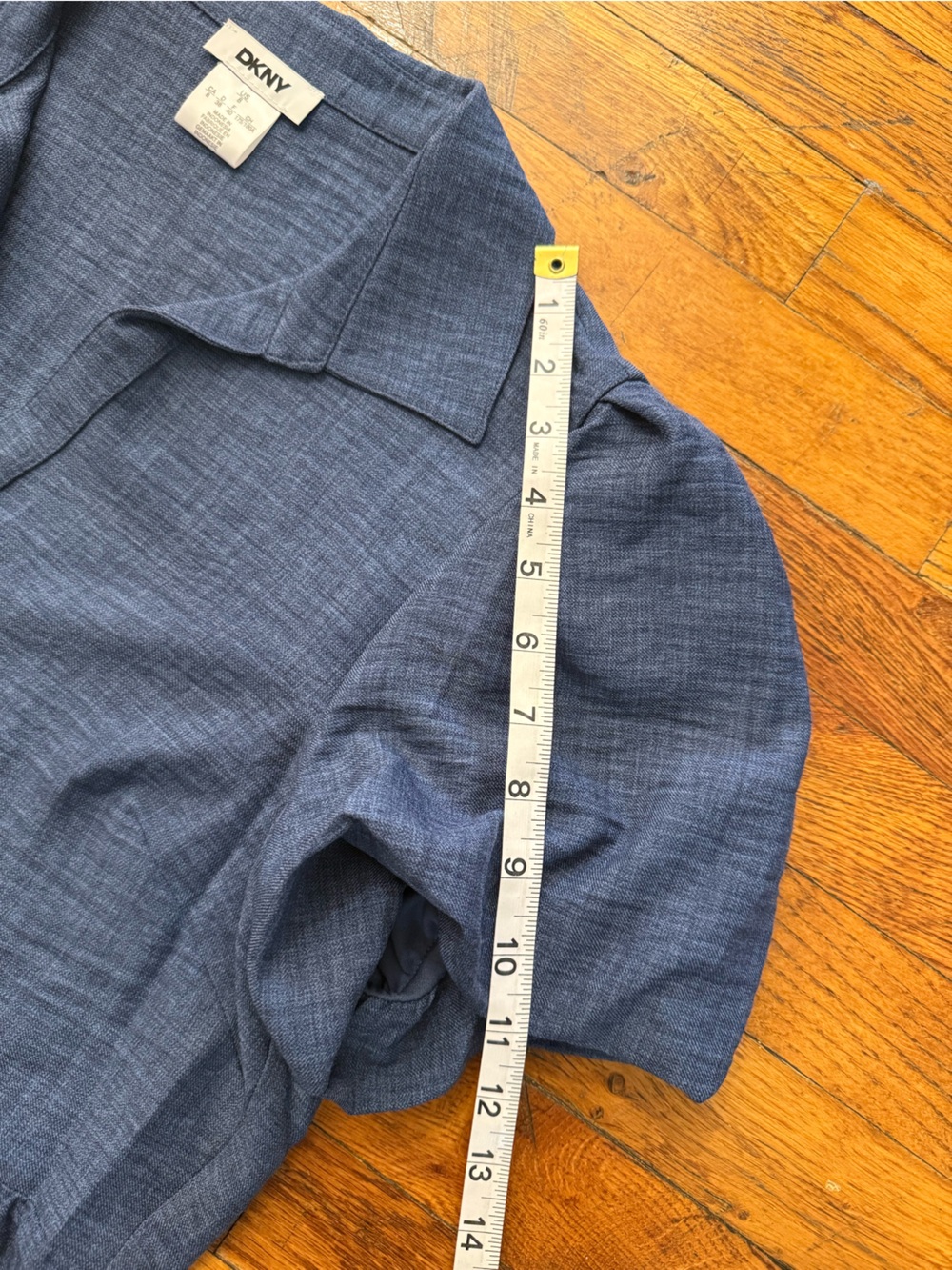 DKNY Indigo Blue Tiered Mini Shirt Dress Puff Sleeve Collared A-Line Size 8 - Picture 10 of 12